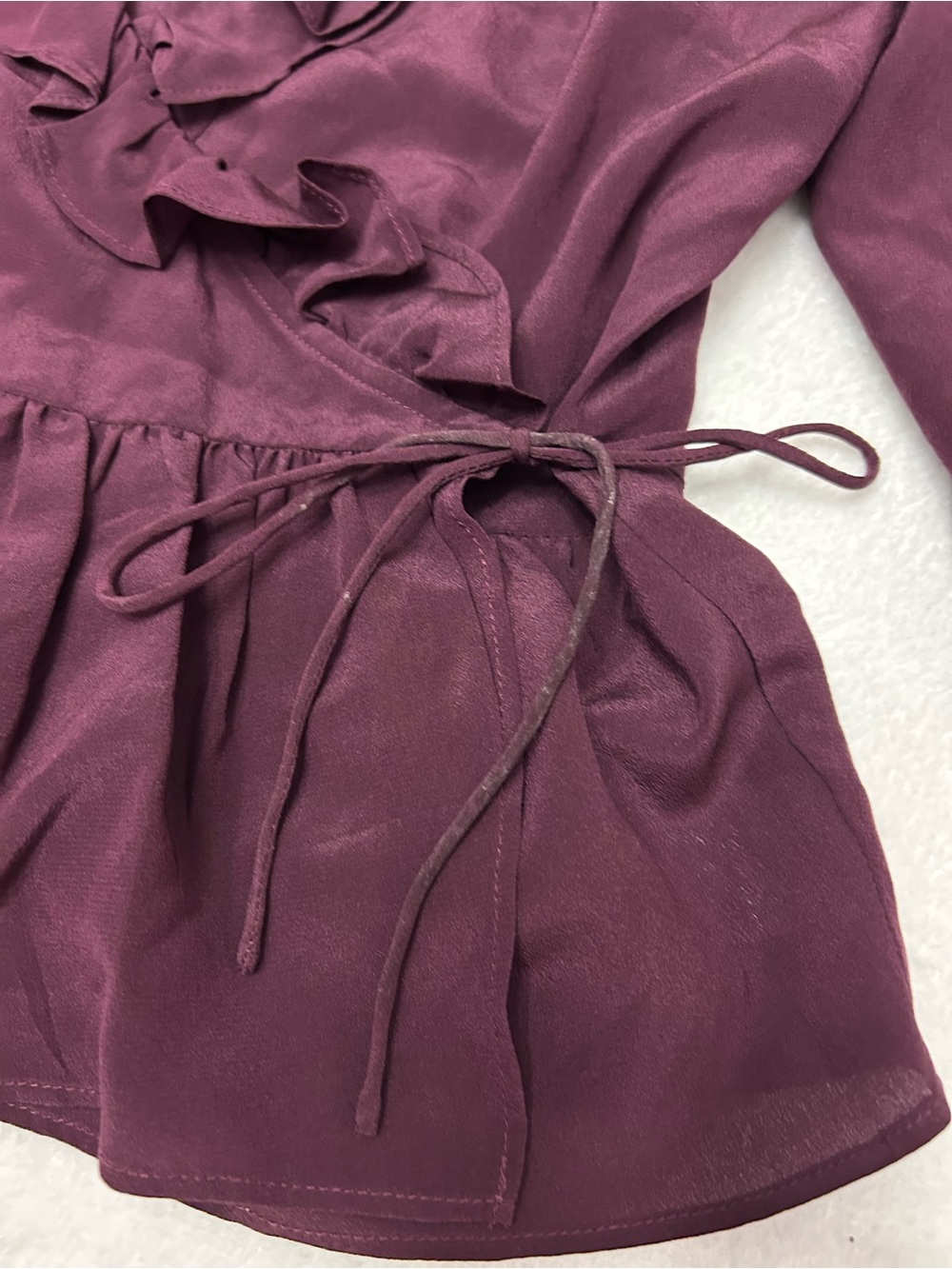 Madewell 100% Silk Women’s Small Dark Plum Ruffle Wrap Peplum Long Sleeve Top - Picture 12 of 12